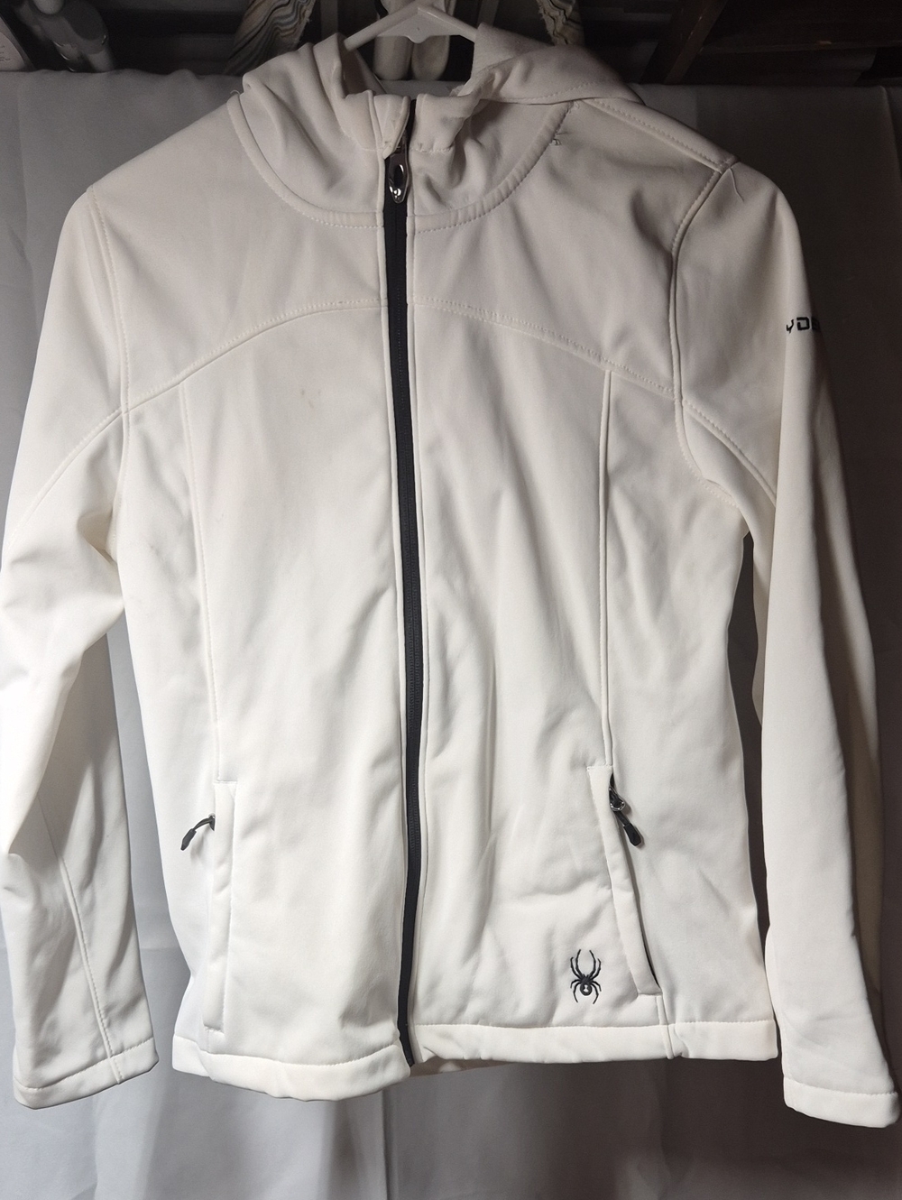 Spyder Women's White Full-Zip Softshell Hoodie Jacket with Black Trim